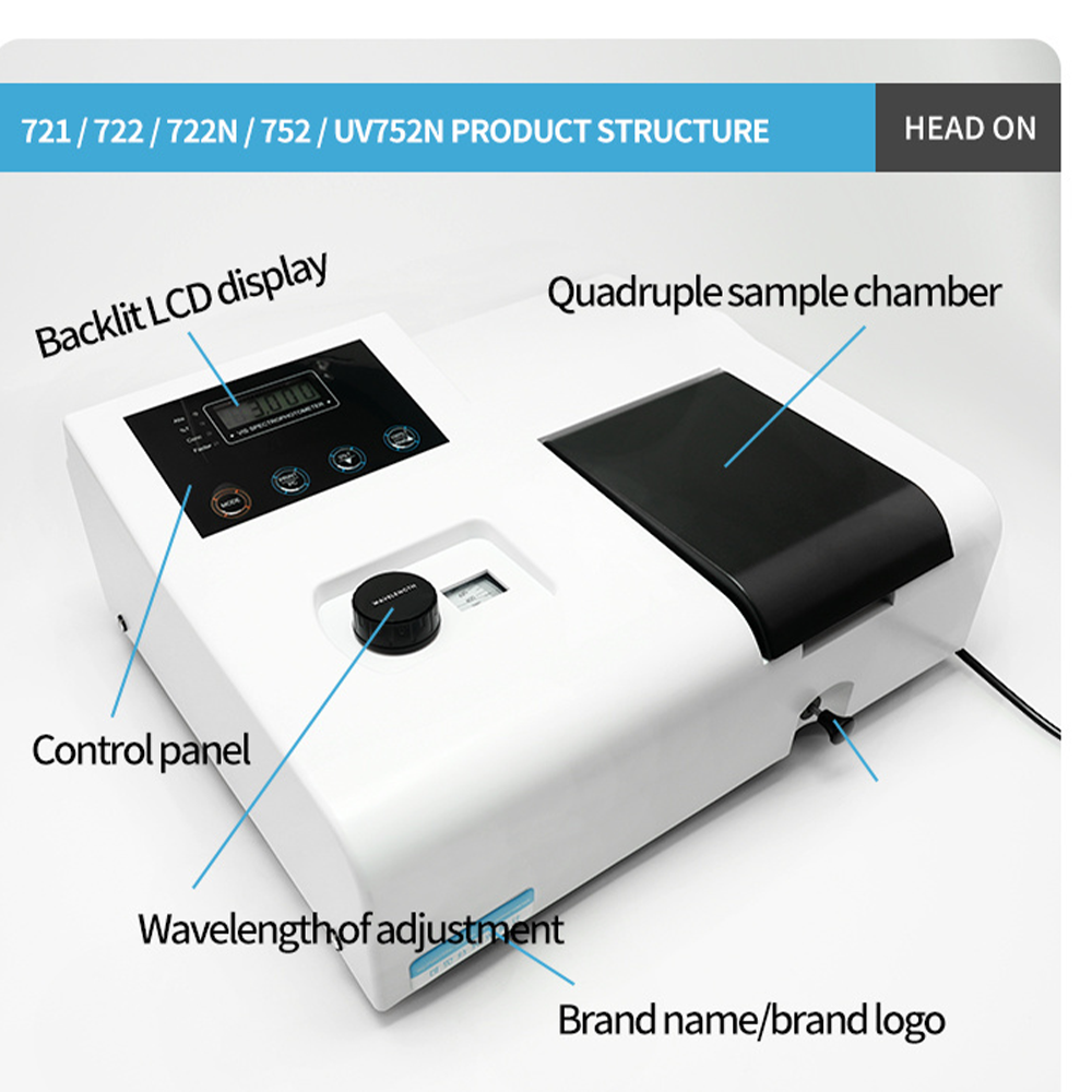 Qiujing Tampilan Digital Manual 4-6NM Spektrofotometer Terlihat dengan Lampu Tungsten Impor 721/722N/722N/S
